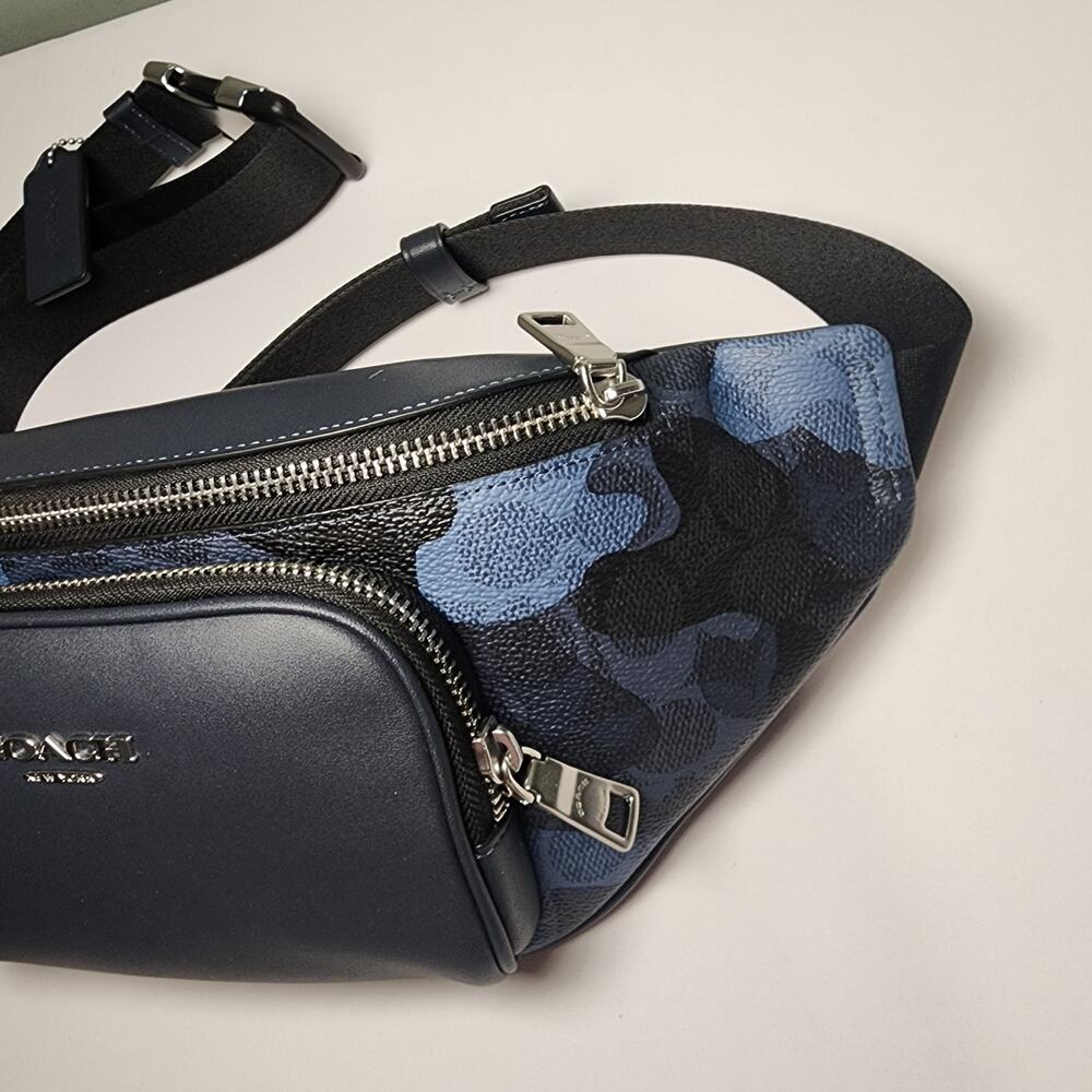 NWT Coach CDC32 Racer Small Belt Bag In Signature Canvas Blue Camo - Picture 2 of 6